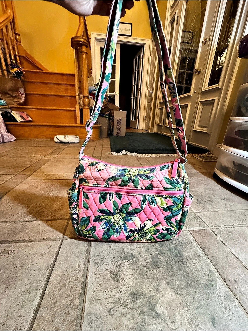 Vera Bradley Maggie Shoulder Bag Floral Quilted Crossbody Pink & Green
